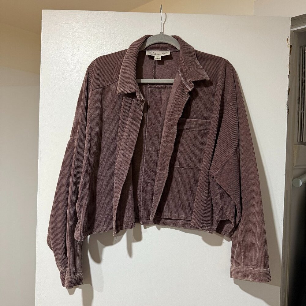 🤍🍇 Vintage Havana Button-Down Crop Corduroy Shacket Size L Plum 🤍🍇